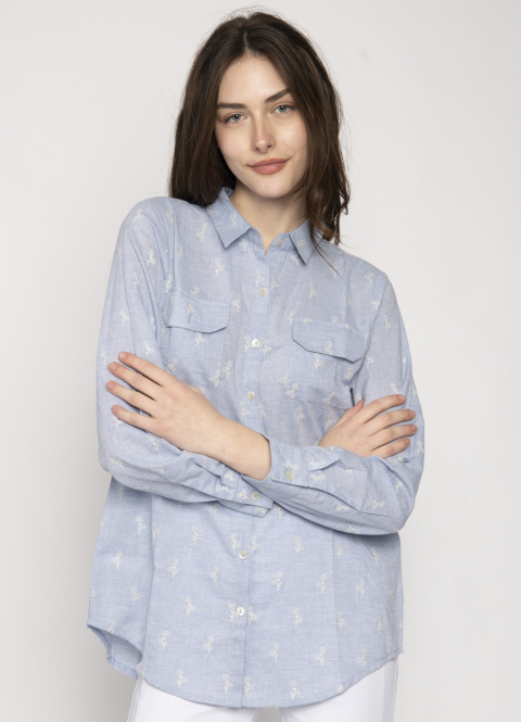 Jessica Graaf Chambray Shirt With Flower Embroidery